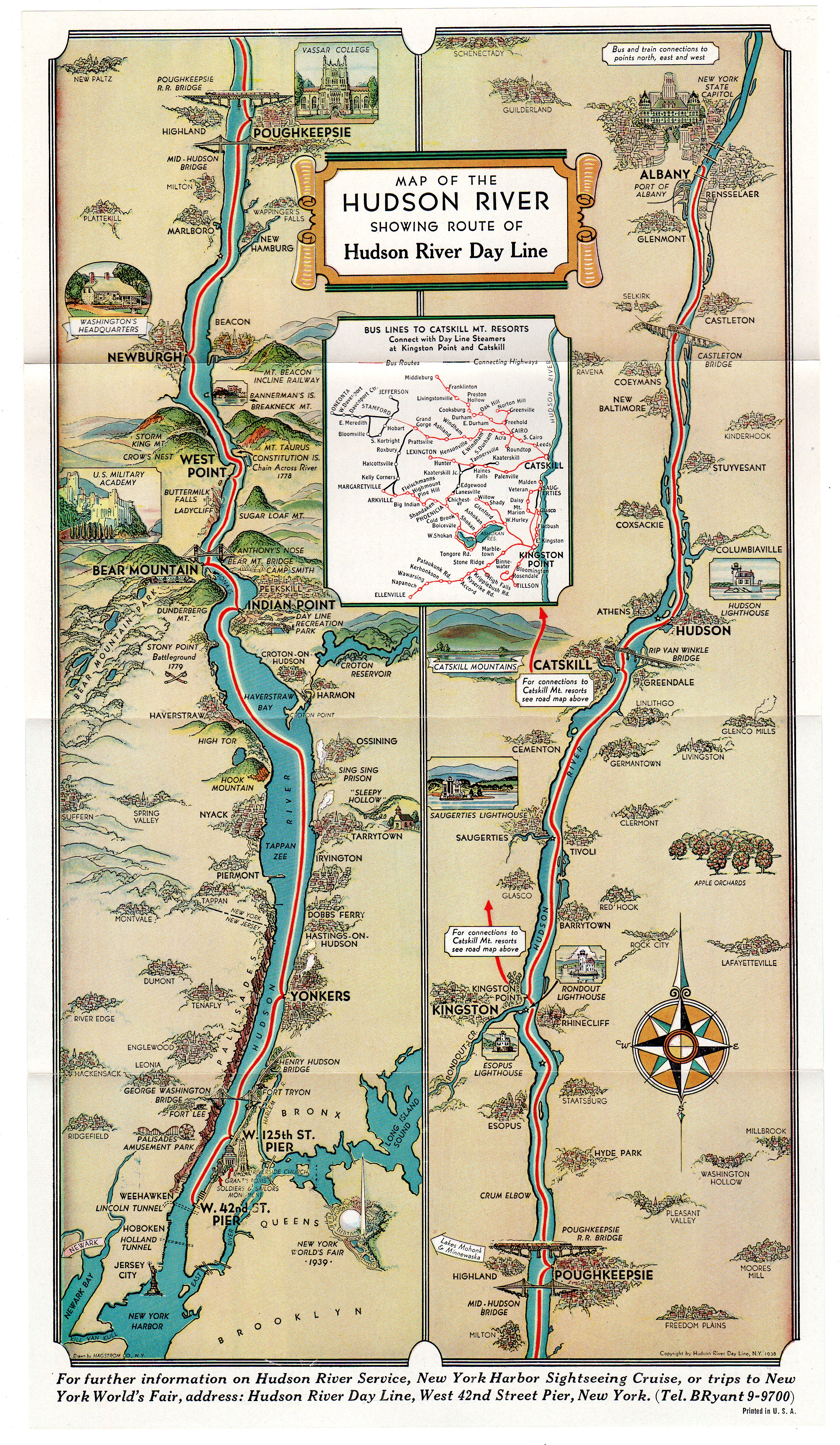 Map of the Hudson River showing route of Hudson River Day Line. Donald C. Ringwald Collection, Hudson River Maritime Museum